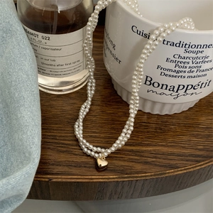 Collana Di Künstliche Perle A Doppio Strato Ciondolo Cuore Rame Placcato Oro Gioielli Eleganti Vintage Francese Da Donna