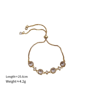 Detail of adjustable gold-plated bracelet with zircon settings, 25.6cm length and 4.2g weight
