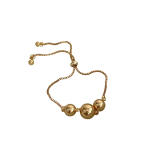 French vintage style adjustable gold plated bracelet with three polished beads