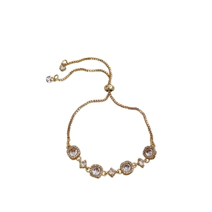 Vintage gold-plated bracelet with sparkling cubic zirconia and adjustable box chain