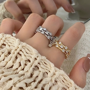 Adjustable Multi Layer Ring For Women Copper Zircon Shiny Vine Branch Geometric Exquisite Jewelry