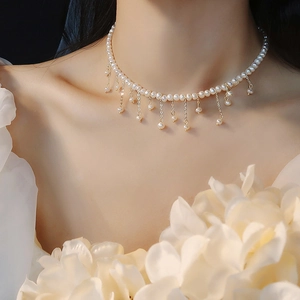 Collier De Perles D'eau Douce À Pampilles Cuivre Plaqué Or Vintage Baroque Élégant Choker Bijoux Pour Femmes