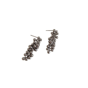 Metallic beaded cluster drop earrings in dark silver finish for women's fashion