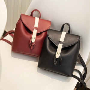 Women's Mini Contrast Color PU Leather Backpack Fashion Drawstring Buckle Shoulder Bag Casual Daily Travel Satchel