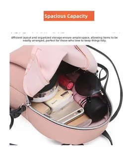 Struttura interna del mini zaino in pelle PU rosa con grande capacità