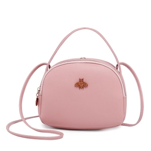 Mini sac bandoulière rose en cuir PU avec emblème d'abeille dorée et sangle réglable