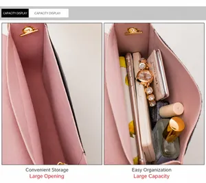 Aperçu de la capacité intérieure du sac à bandoulière rose avec boucle métallique