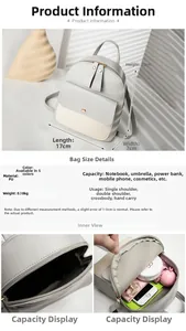 Detailed size specifications for the mini two-tone PU backpack with multi-way carry options