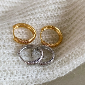 Copper Hoop Earrings For Women Retro Threaded Ribbed Spiral Geometric Gold Silver Plated French Style Daily Jewelry