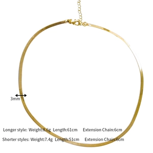 Detailed size specifications for 3mm gold snake chain necklaces in 51cm and 61cm lengths