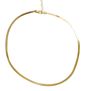 Elegant gold snake chain necklace featuring a flat texture with adjustable lobster clasp