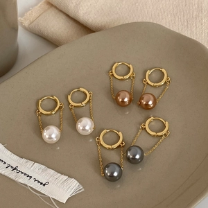 Hoop Drop Earrings For Women Gold Plated Brass Long Tassel With Artificial Pearl Vintage French Style Jewelry Elegant Accessory
