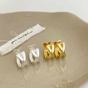 Geometric Cross Hoop Earrings Polished Metal Crossover Huggie Minimalist Fashion Jewelry For Women With Silver Earring Post