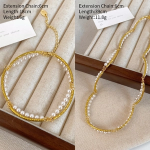 Detailed view of pearl necklace and bracelet set with size measurements and weights