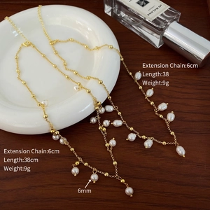 Detailed view of freshwater pearl necklace with 38cm chain and 6cm extension gold links
