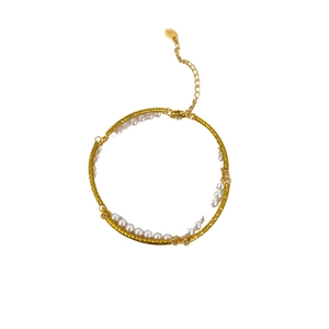 French style double-layered gold pearl bracelet with twisted rope texture and clasp
