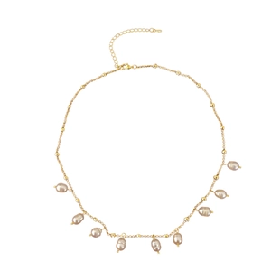 Vintage gold plated necklace featuring natural freshwater pearl fringe and bead chain