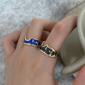 Irregular Wave Ring Copper Gold Plated Enamel Dripping Oil Open Adjustable Vintage Molten Lava Style Jewelry For Women