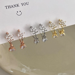 Glänzende Zirkonia Blumen Ohrhänger Kupfer Vergoldet Süß Elegant Zierlich Schmuck Frauen Mädchen Mode Accessoire