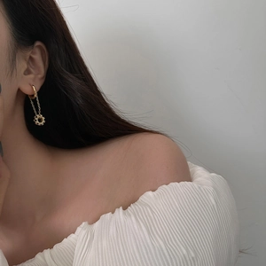 French vintage style gold plated long tassel hoop earrings with zircon ball pendant