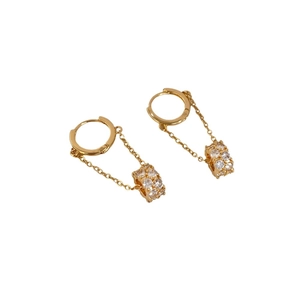 French vintage gold drop earrings with zircon sphere pendants and long tassels