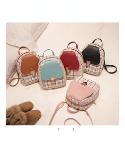 Mini color-block backpacks in 5 colors showing checkered fabric and metal locks