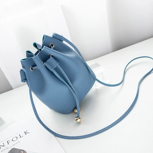 Bucket Bag Women PU Lychee Pattern Leather Drawstring Closure Shoulder Crossbody Purse Minimalist Korean Style