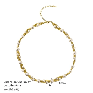 Detail view of double-layer pearl necklace showing 40cm length and 8mm bead size