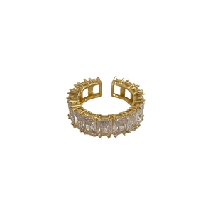Chic gold plated adjustable open ring with sparkling rectangular cubic zirconia stones