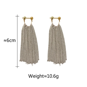 Detail of 6cm long gold and silver tassel earrings weighing 10.6g with link chains