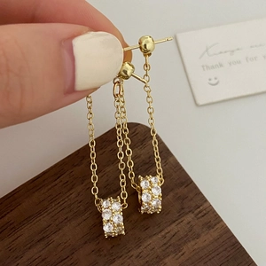Long Tassel Earrings Copper Gold Plated With Cubic Zirconia Micro Pave Cylinder Pendant Fashion Women Geometric Jewelry