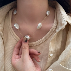 Baroque freshwater pearl necklace with gold chain for women minimalist jewelry