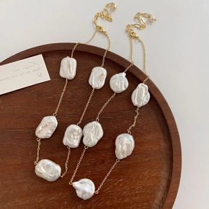 Baroque Freshwater Pearl Necklace Gold Plated Copper Clavicle Chain Minimalist Elegant Jewelry For Women