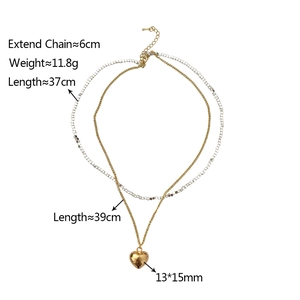 Detailed size specifications for double-layer heart pendant necklace with length details