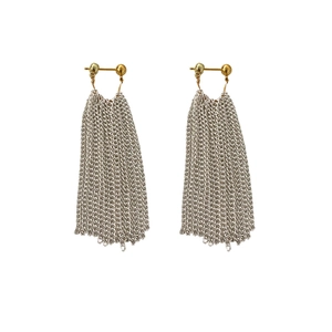 Elegant tiered silver waterfall tassel earrings with minimalist gold bead stud accents