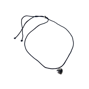 Minimalist long braided rope necklace with adjustable silver heart pendant for couples