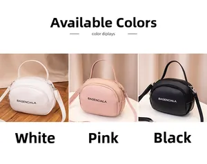 Detailed comparison of white, pink, and black mini crossbody bags with letter print
