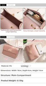 Internal view of pink PU leather bag showing capacity for phone, wallet and cosmetics