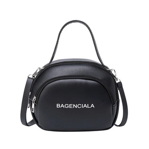 Black half-moon shoulder bag with letter print and adjustable strap in PU leather