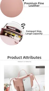Detail view of pink mini crossbody bag capacity showing phone, lipstick and compact inside