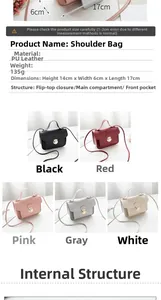 Detailed size diagram of minimalist PU leather crossbody bag with flap and dual pockets