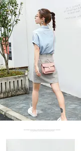 Pink PU mini flap bag with lock closure shown being worn outdoors by a model