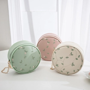 Piccola Borsa Tracolla Rotonda Pelle PU Ricamo Floreale Catena Dorata Donna