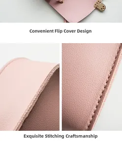 Detail of pink lychee leather texture with exquisite stitching and metal lock clasp