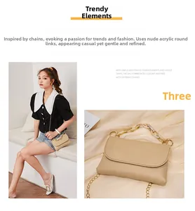 Détail du sac beige avec poignée en acrylique et bandoulière en chaîne dorée