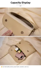 Vue intérieure montrant la capacité pour smartphone et rouge à lèvres du sac crème