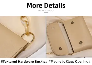 Détails du sac bandoulière en similicuir beige avec ferrures dorées et fermoirs aimantés