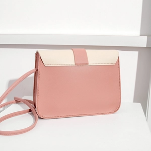 Pink and off-white small square crossbody bag with dual hearts and PU leather texture