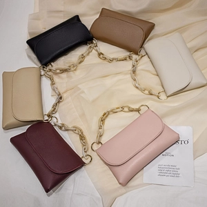 Petit Sac Bandoulière Femme Cuir PU Motif Lychee Rabat Poignée Résine Acrylique Chaîne Métal Mode Française Minimaliste