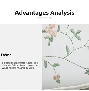 Detailed close-up of soft white fabric featuring elegant floral and leaf embroidery